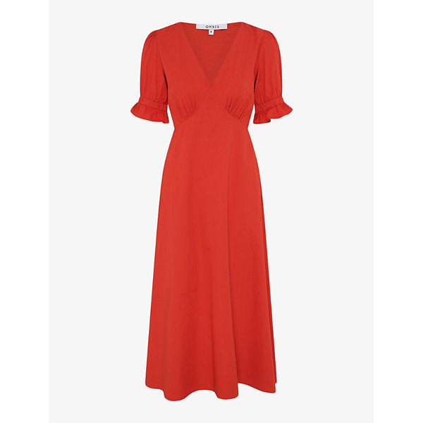 Womens Omnes Beverley V-neck frill-sleeve cotton midi dress