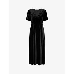 Womens Omnes Rosie puff-sleeve recycled-polyester velvet maxi dress