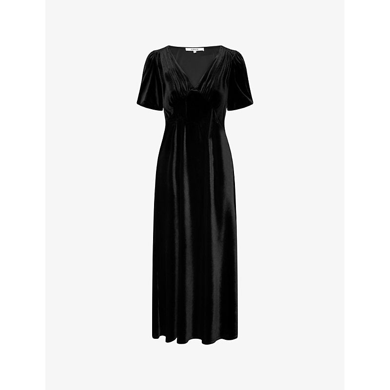 Womens Omnes Rosie puff-sleeve recycled-polyester velvet maxi dress