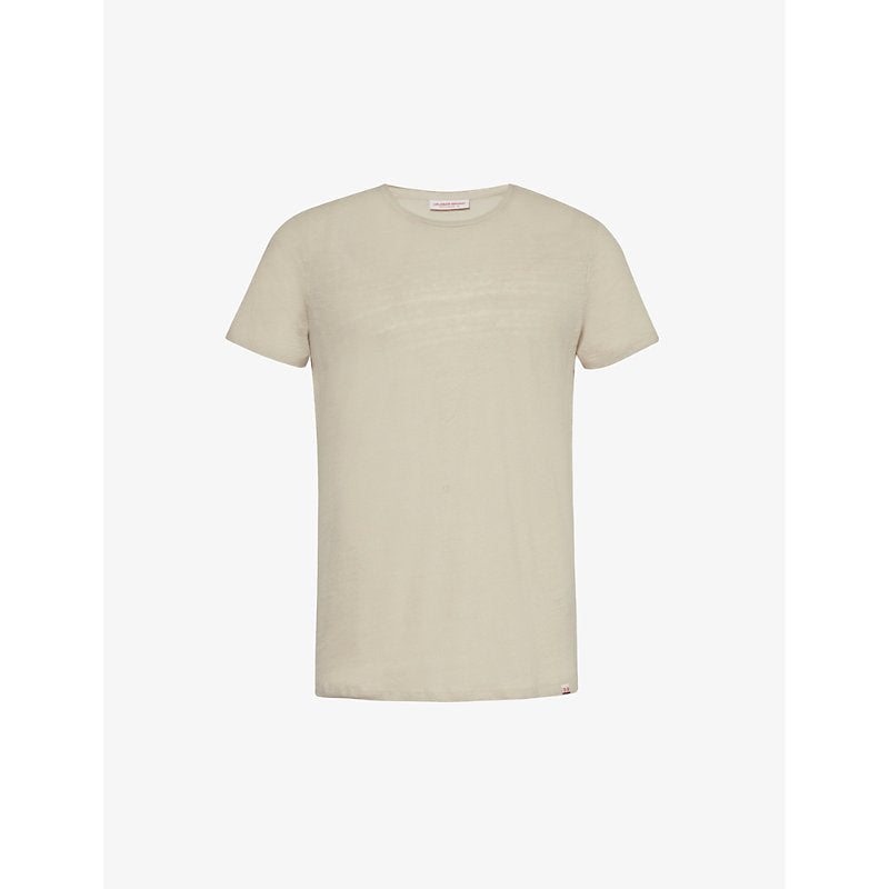  Orlebar Brown Brand-tab round-neck linen T-shirt