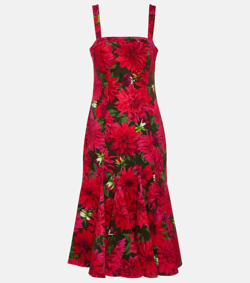 Oscar de la Renta Floral cotton-blend poplin midi dress | LYBSTORE