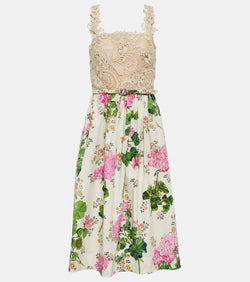 Oscar de la Renta Floral guipure lace midi dress