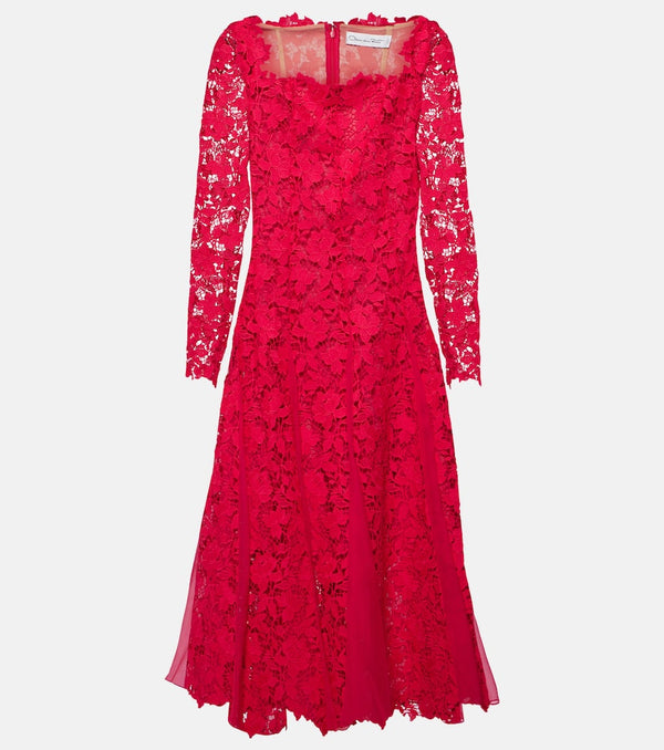 Oscar de la Renta Floral guipure lace midi dress