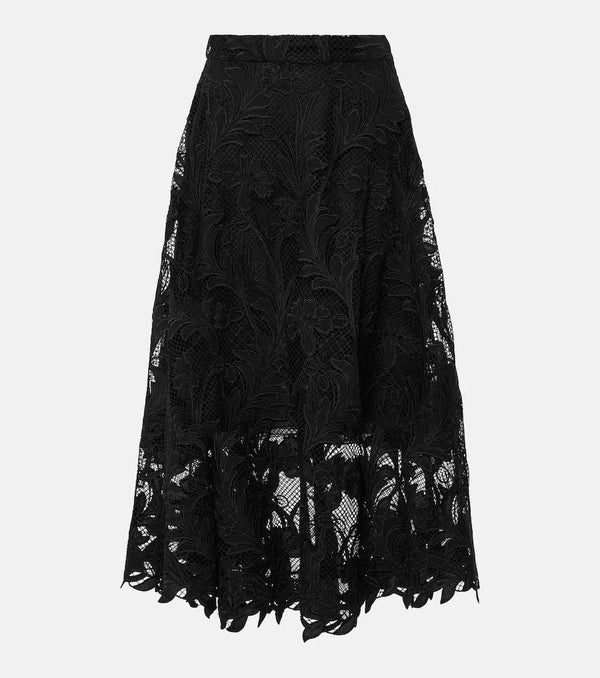 Oscar de la Renta Floral guipure lace midi skirt | LYBSTORE