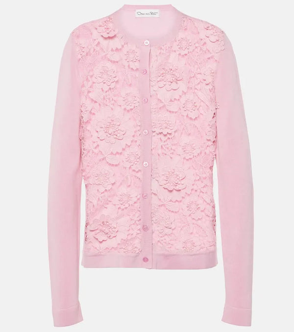 Oscar de la Renta Floral lace-trimmed silk-blend cardigan