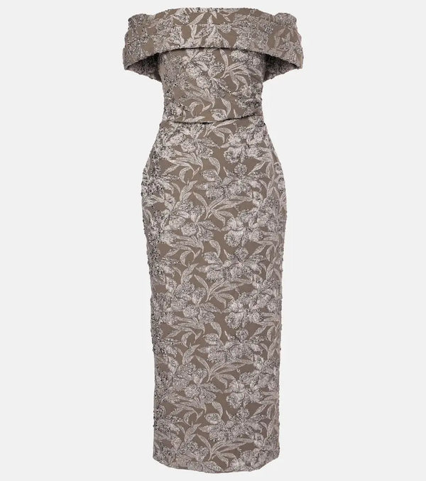 Oscar de la Renta Floral metallic jacquard midi dress | LYBSTORE