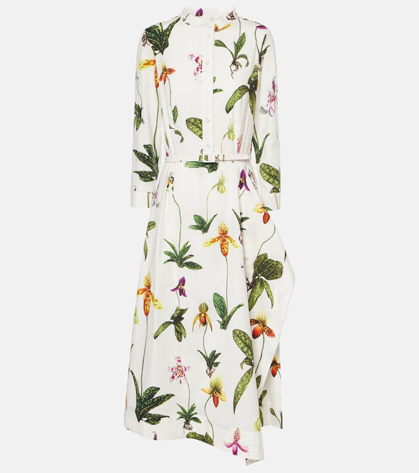 Oscar de la Renta Floral pleated cotton-blend poplin midi dress