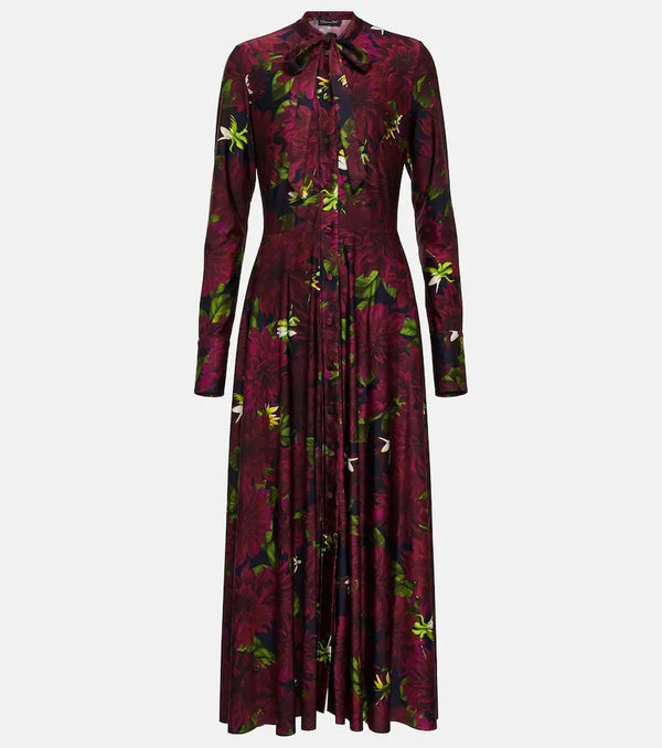 Oscar de la Renta Floral tie-neck jersey midi dress | LYBSTORE