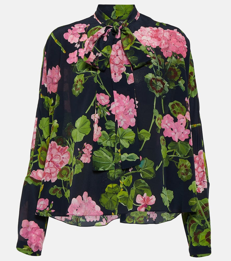 Oscar de la Renta Floral tie-neck silk blouse