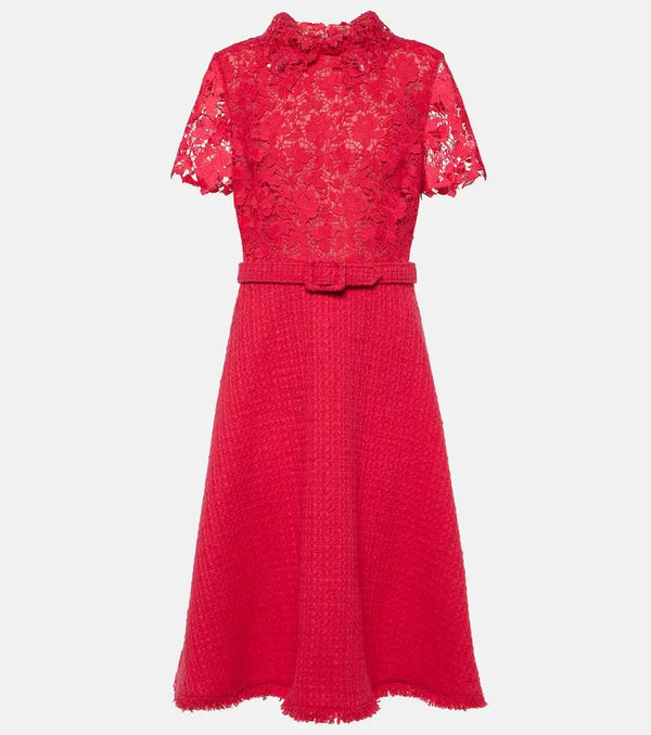 Oscar de la Renta Gardenia guipure and tweed midi dress | LYBSTORE