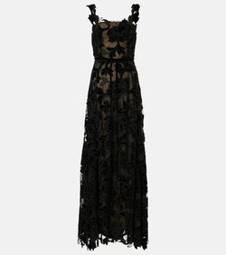 Oscar de la Renta Guipure lace-trimmed velvet gown | LYBSTORE