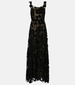 Oscar de la Renta Guipure lace-trimmed velvet gown