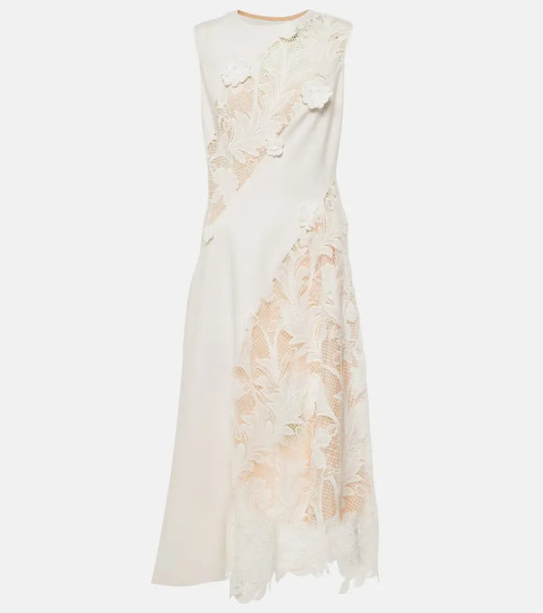 Oscar de la Renta Lace-trimmed wool-blend midi dress | LYBSTORE