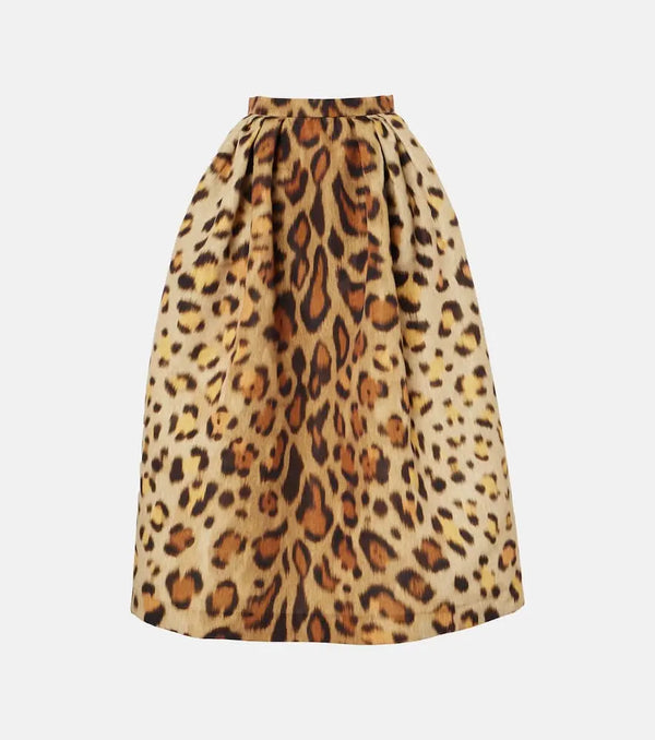 Oscar de la Renta Leopard-print faille midi skirt | LYBSTORE