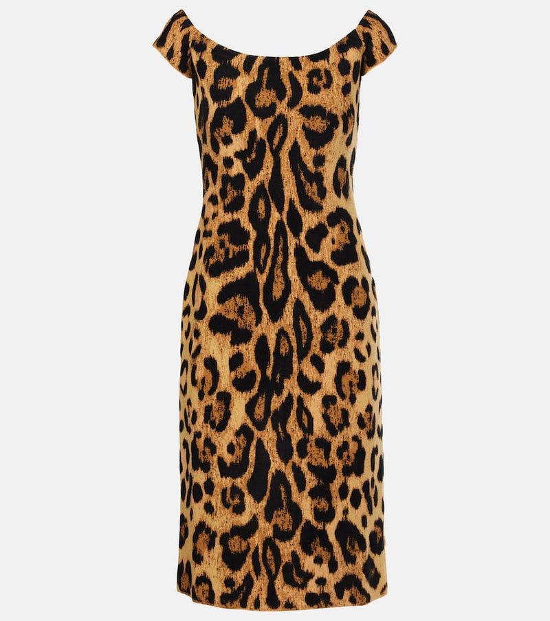 Oscar de la Renta Leopard-print off-shoulder midi dress