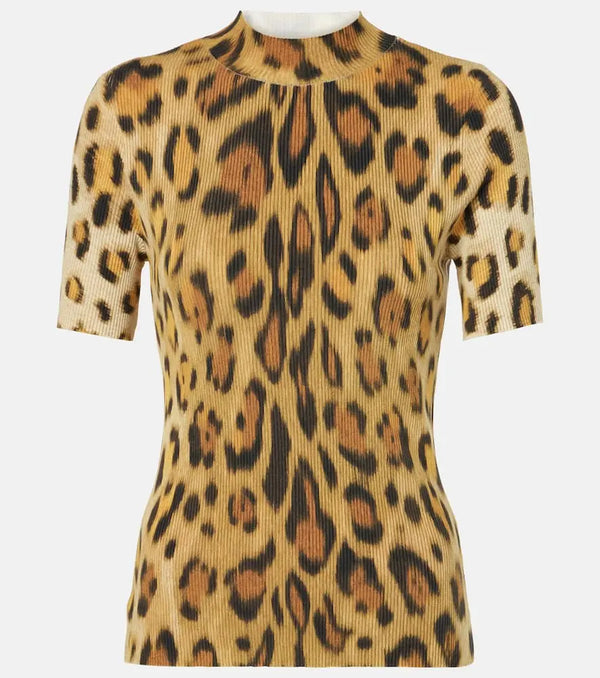 Oscar de la Renta Leopard-print silk-blend top | LYBSTORE