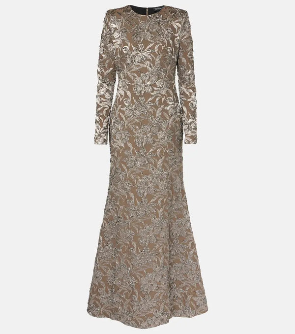 Oscar de la Renta Metallic Orchid jacquard gown | LYBSTORE