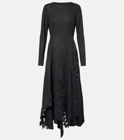 Oscar de la Renta Peony asymmetric wool midi dress