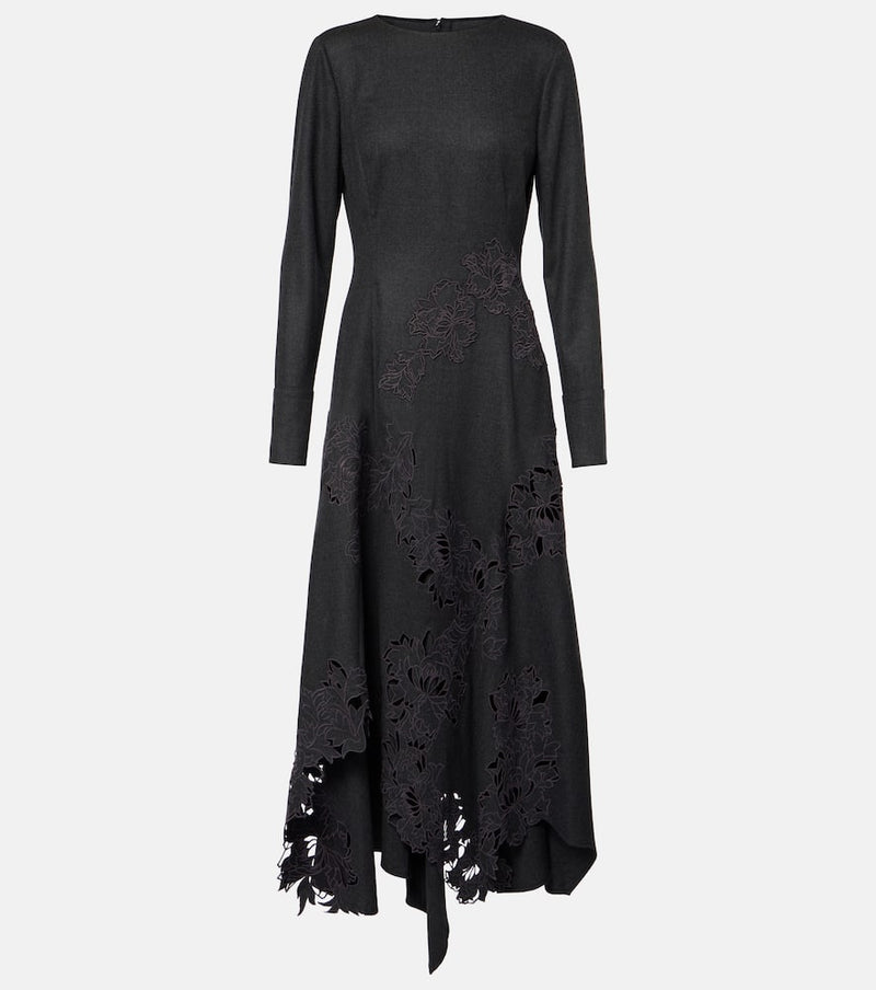 Oscar de la Renta Peony asymmetric wool midi dress