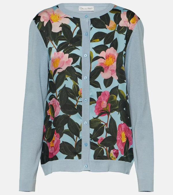 Oscar de la Renta Printed silk-trimmed cardigan | LYBSTORE