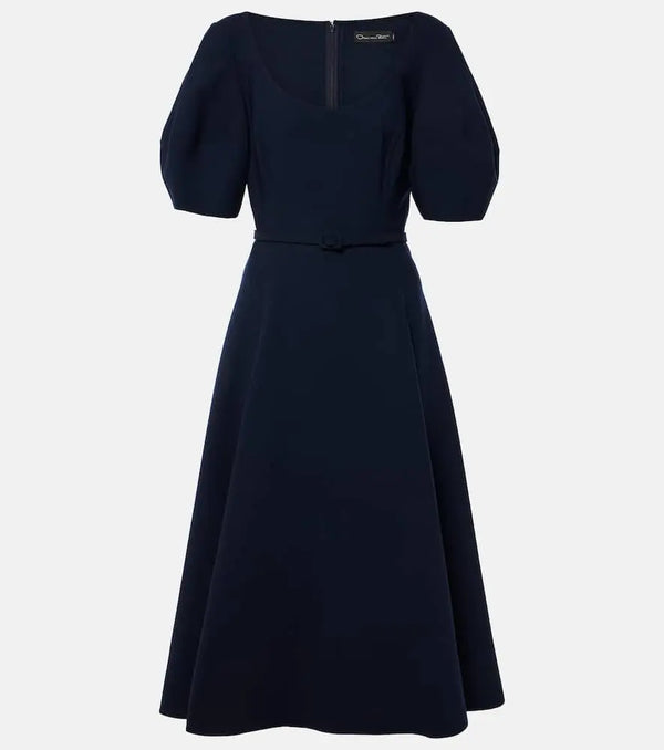 Oscar de la Renta Puff-sleeve wool-blend midi dress | LYBSTORE