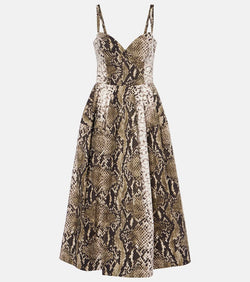 Oscar de la Renta Snake-effect cotton-blend poplin gown