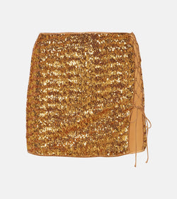 Oséree Feather-trimmed sequined miniskirt