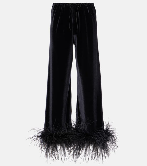 Oséree Feather-trimmed velvet wide-leg pants