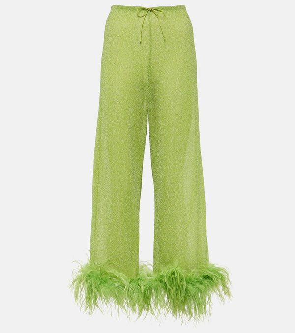 Oséree Lumière Plumage feather-trimmed pants | LYBSTORE