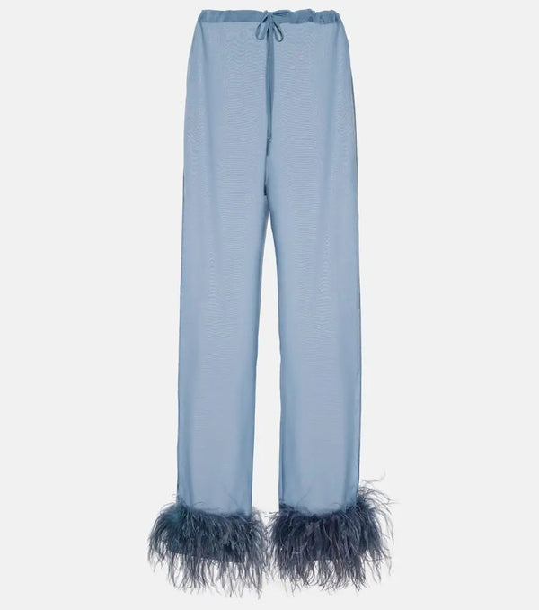 Oséree Plumage feather-trimmed wide-leg pants | LYBSTORE