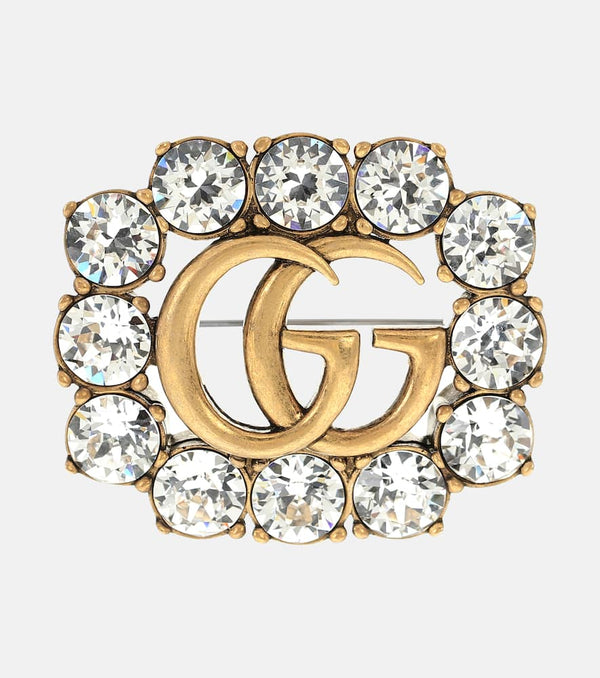 Gucci Double G crystal-embellished brooch