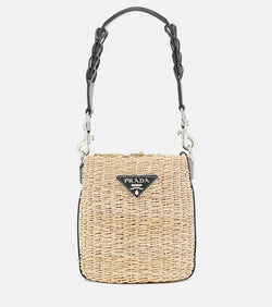 Prada Leather-trimmed raffia bucket bag