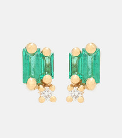 Suzanne Kalan Fireworks 18kt gold earrings with emeralds and diamonds