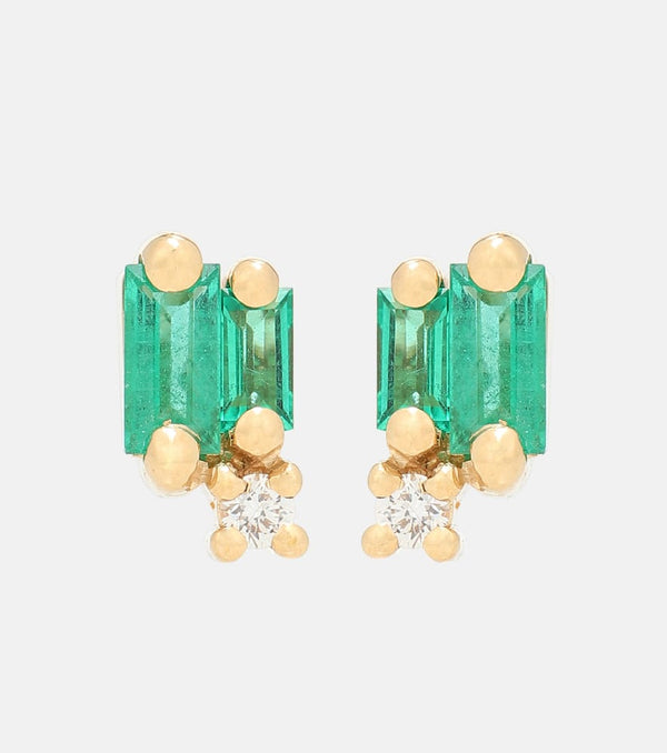 Suzanne Kalan Fireworks 18kt gold earrings with emeralds and diamonds