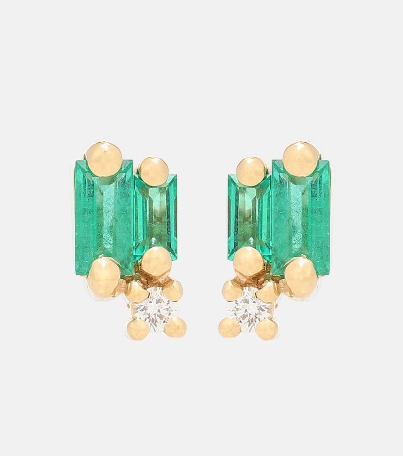 Suzanne Kalan Fireworks 18kt gold earrings with emeralds and diamonds