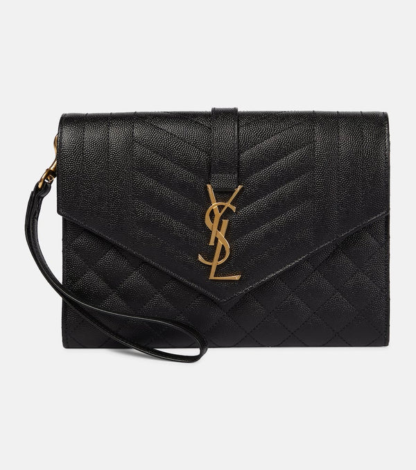 Saint Laurent Envelope matelassé leather clutch