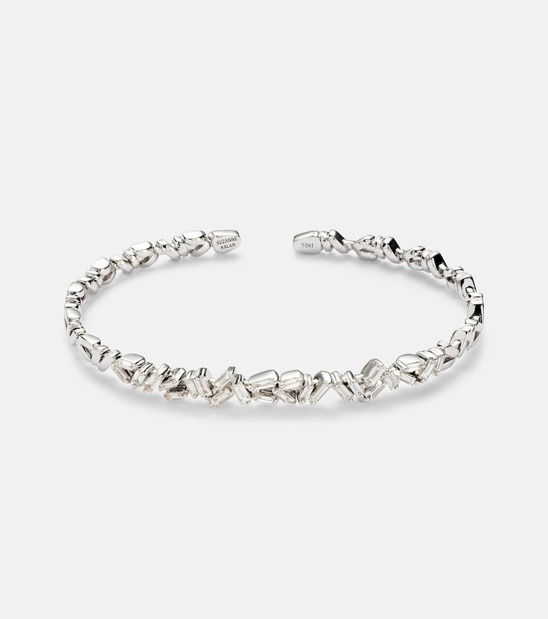 Suzanne Kalan 18kt white gold cuff bracelet with white diamonds
