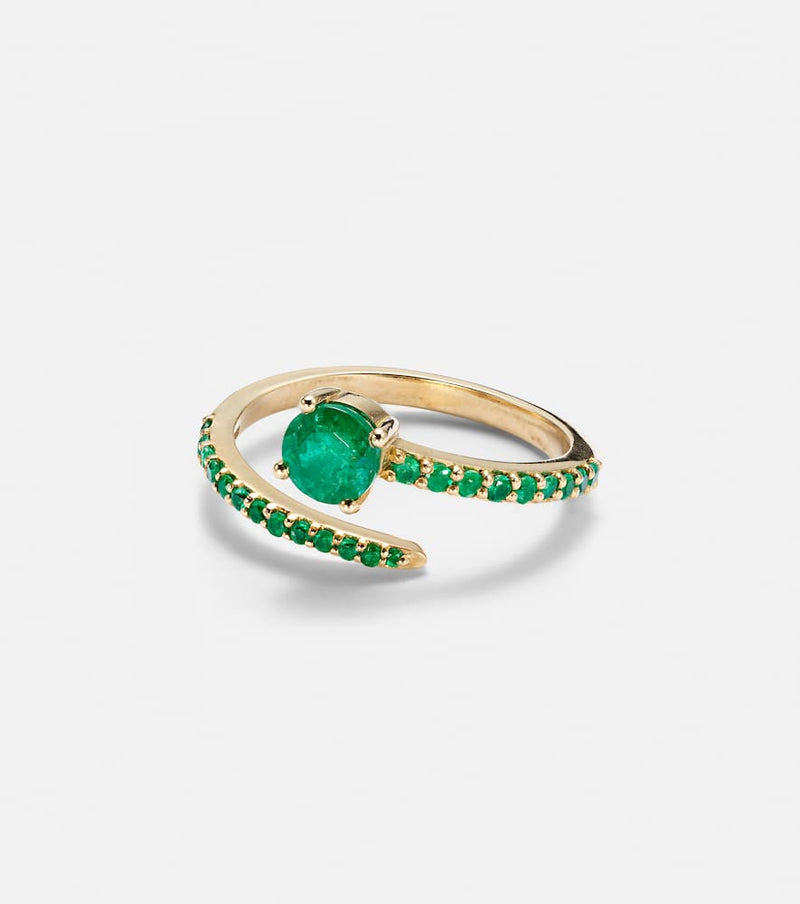 Ileana Makri Grass Seed 18kt yellow gold ring with emeralds