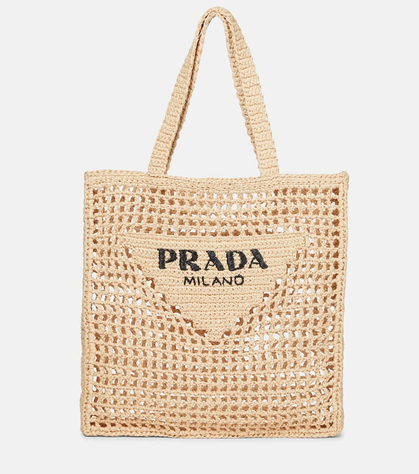 Prada Small logo raffia tote