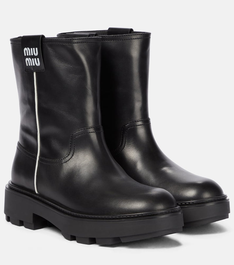 Miu Miu Leather ankle biker boots