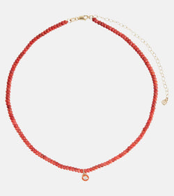 Sydney Evan Bamboo coral and 14kt gold charm necklace