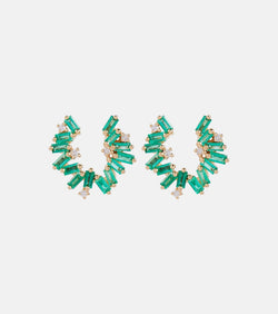 Suzanne Kalan Izzy Sideway Spiral 18kt gold earrings with emeralds and diamonds