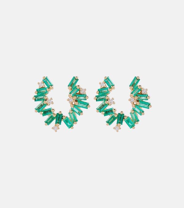 Suzanne Kalan Izzy Sideway Spiral 18kt gold earrings with emeralds and diamonds