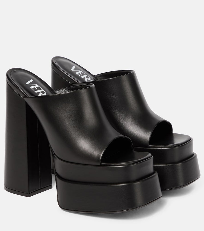 Versace Leather Platform Sandals Black