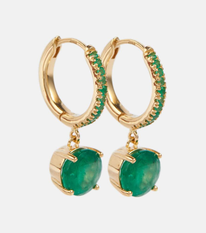 Ileana Makri Grass Seed 18kt gold hoop earrings with emeralds