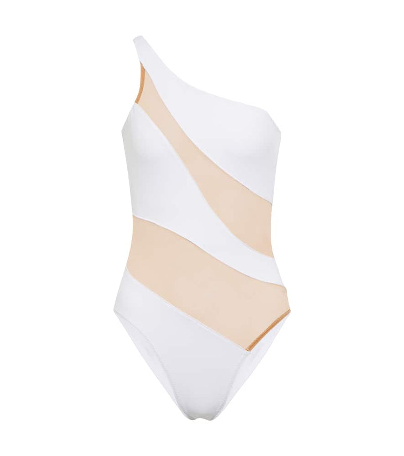 Norma Kamali Mesh-paneled one-shoulder swimsuit