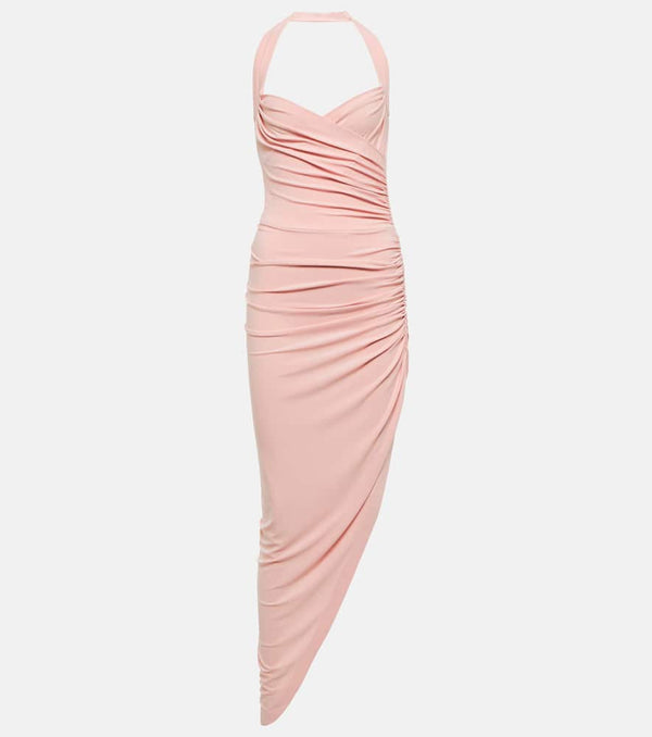 Norma Kamali Cayla halterneck ruched midi dress | LYBSTORE