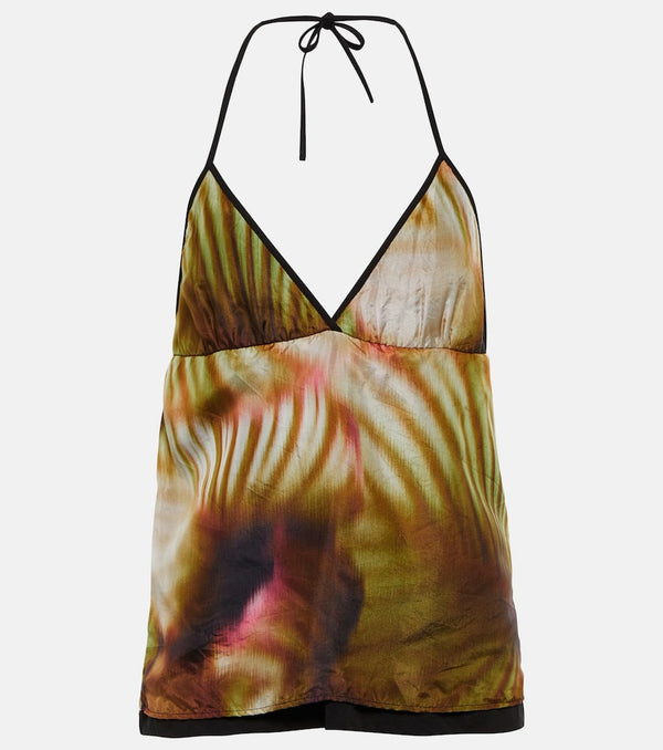 Dries Van Noten Printed silk and cotton halterneck top