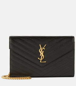 Saint Laurent Cassandre matelassé leather wallet on chain