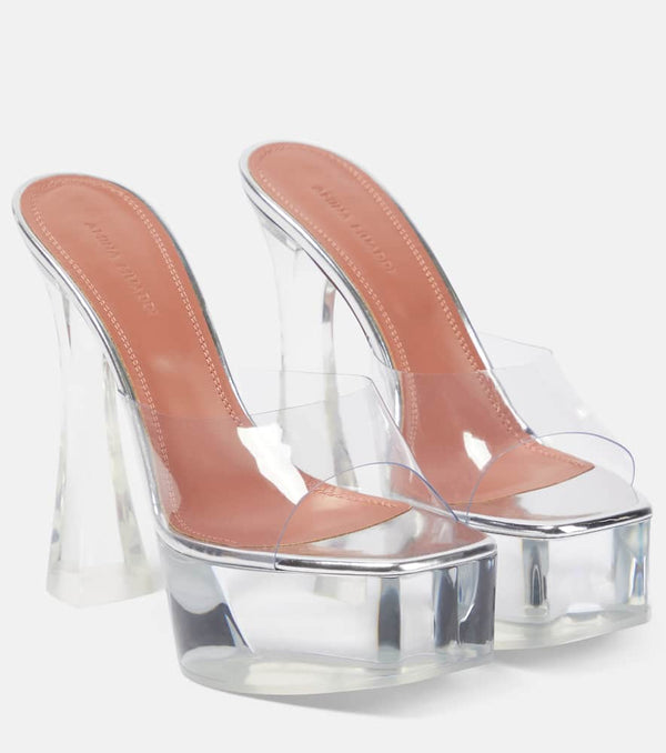 Amina Muaddi Dalida Glass PVC platform mules